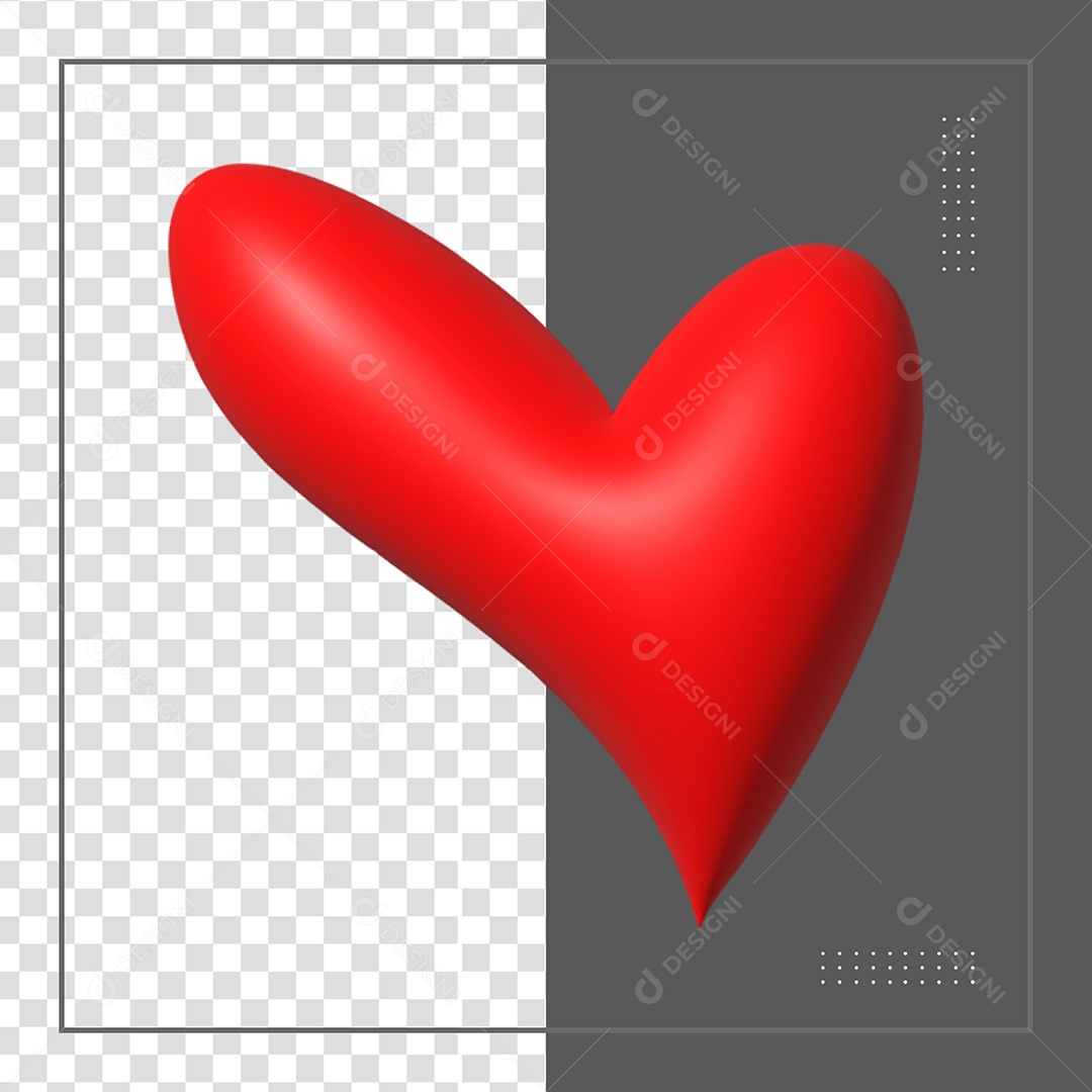Coração 3D Vermelho Elemento para Composição PSD
