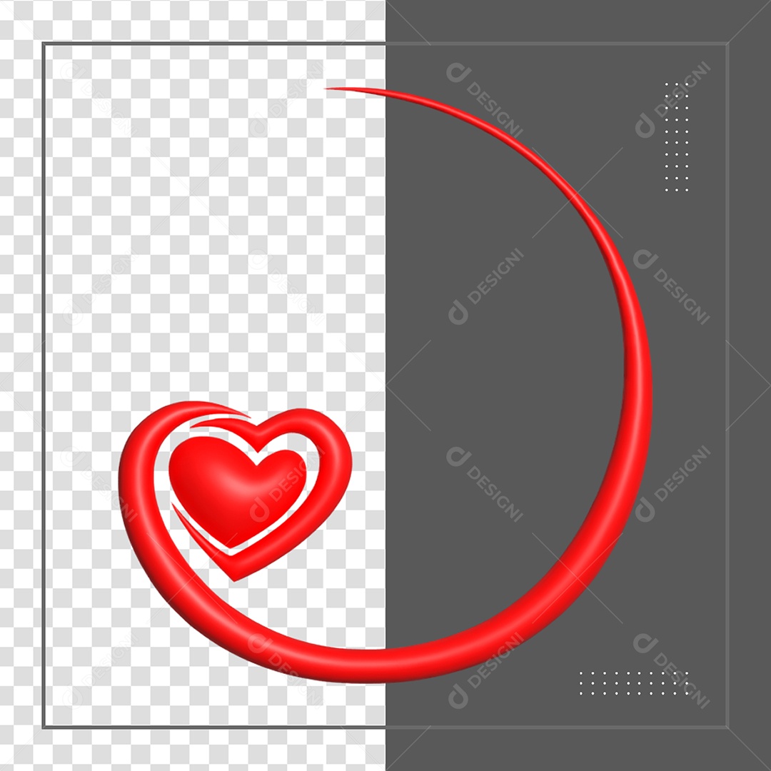 Coração 3D Vermelho Elemento para Composição PSD