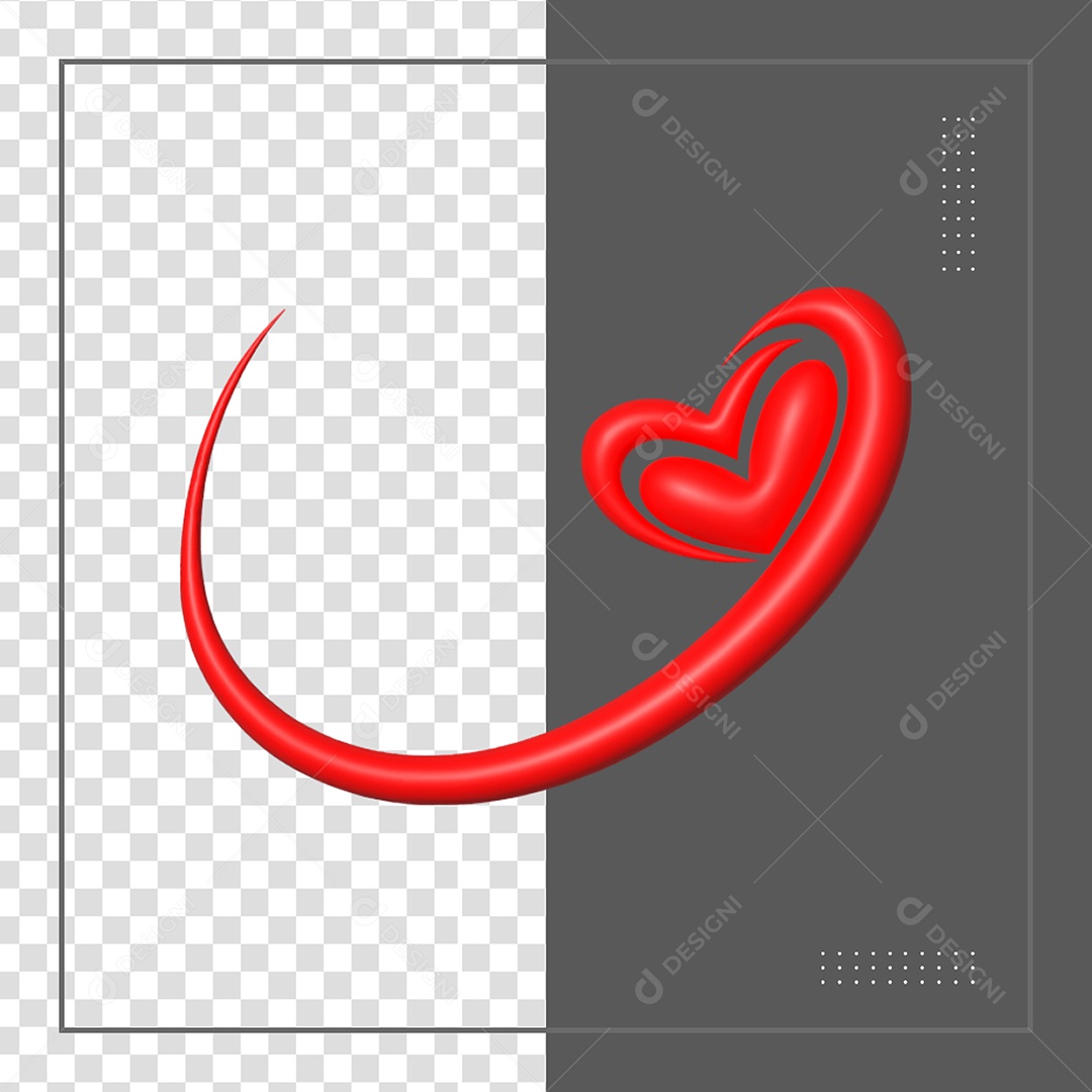 Coração 3D Vermelho Elemento para Composição PSD