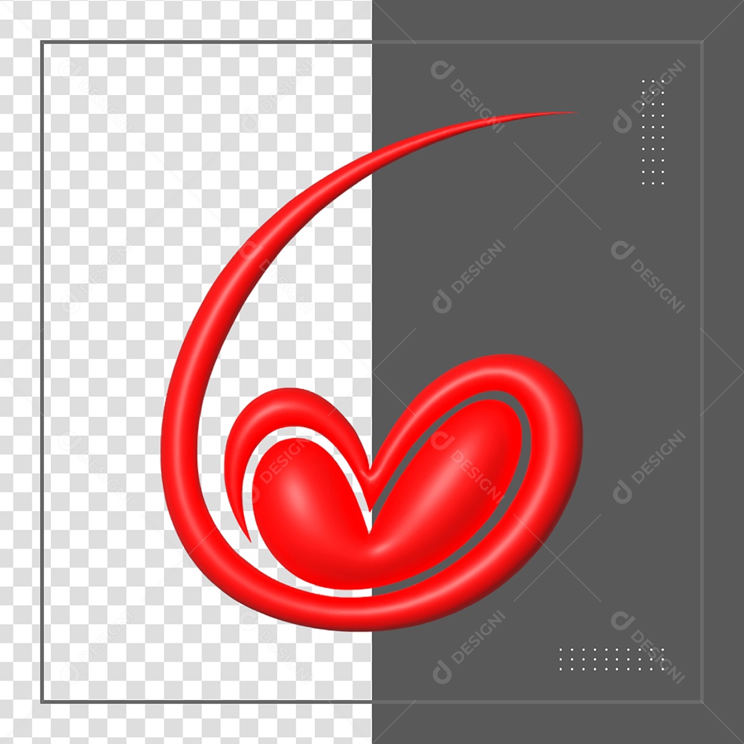Coração 3D Vermelho Elemento para Composição PSD