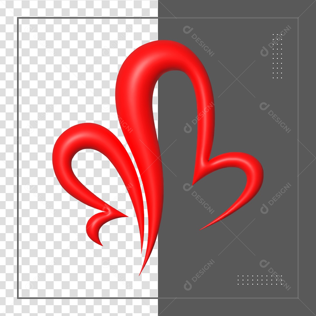 Coração 3D Vermelho Elemento para Composição PSD