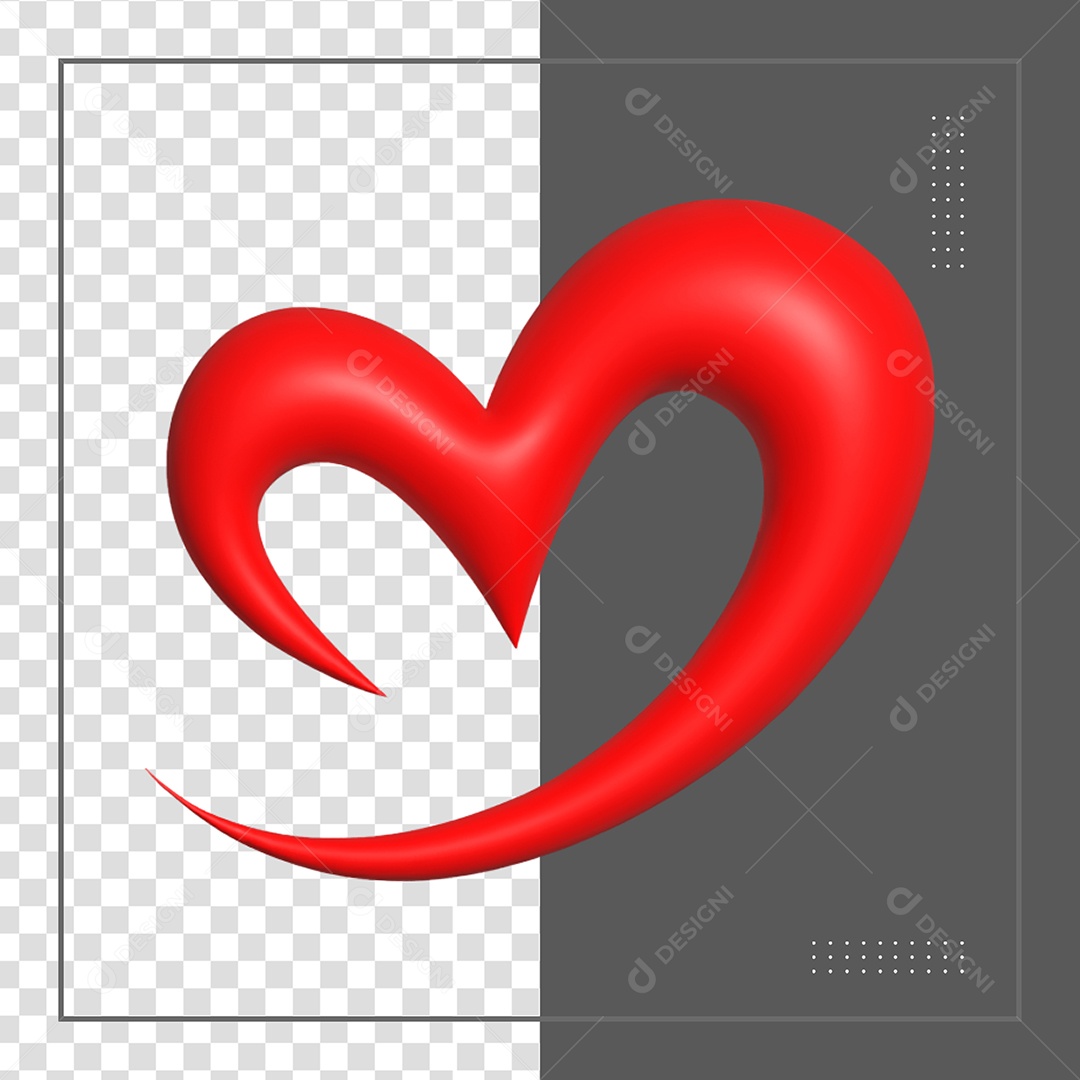 Coração 3D Vermelho Elemento para Composição PSD
