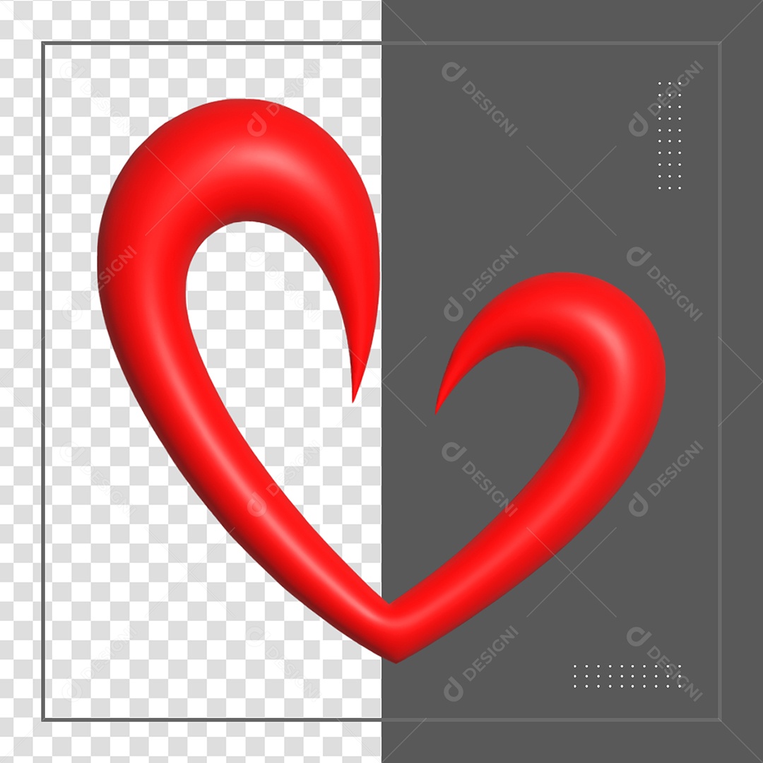 Coração 3D Vermelho Elemento para Composição PSD