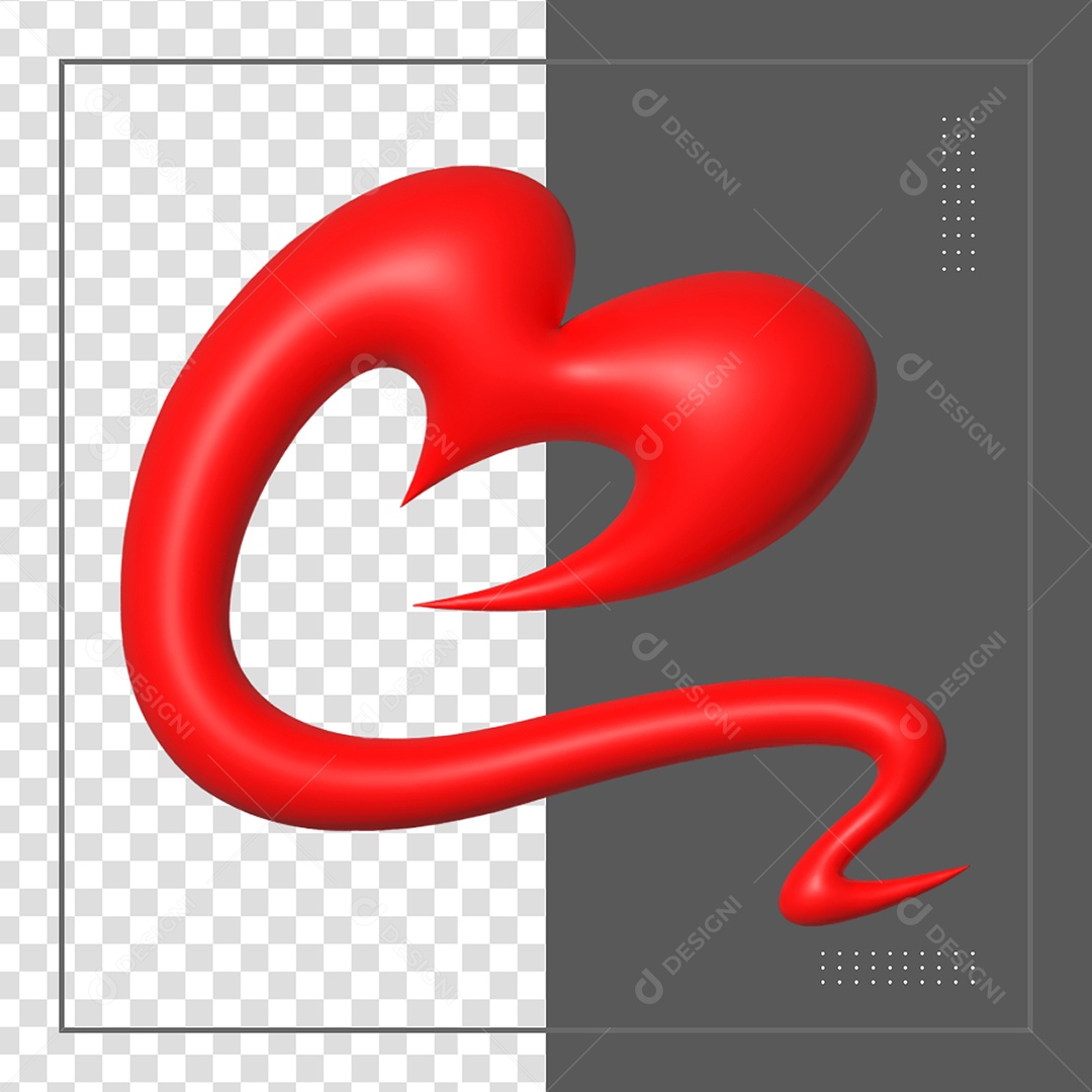 Coração 3D Vermelho Elemento para Composição PSD