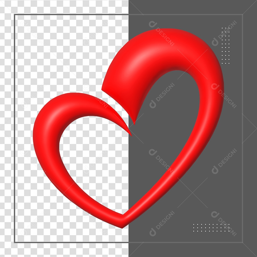 Coração 3D Vermelho Elemento para Composição PSD