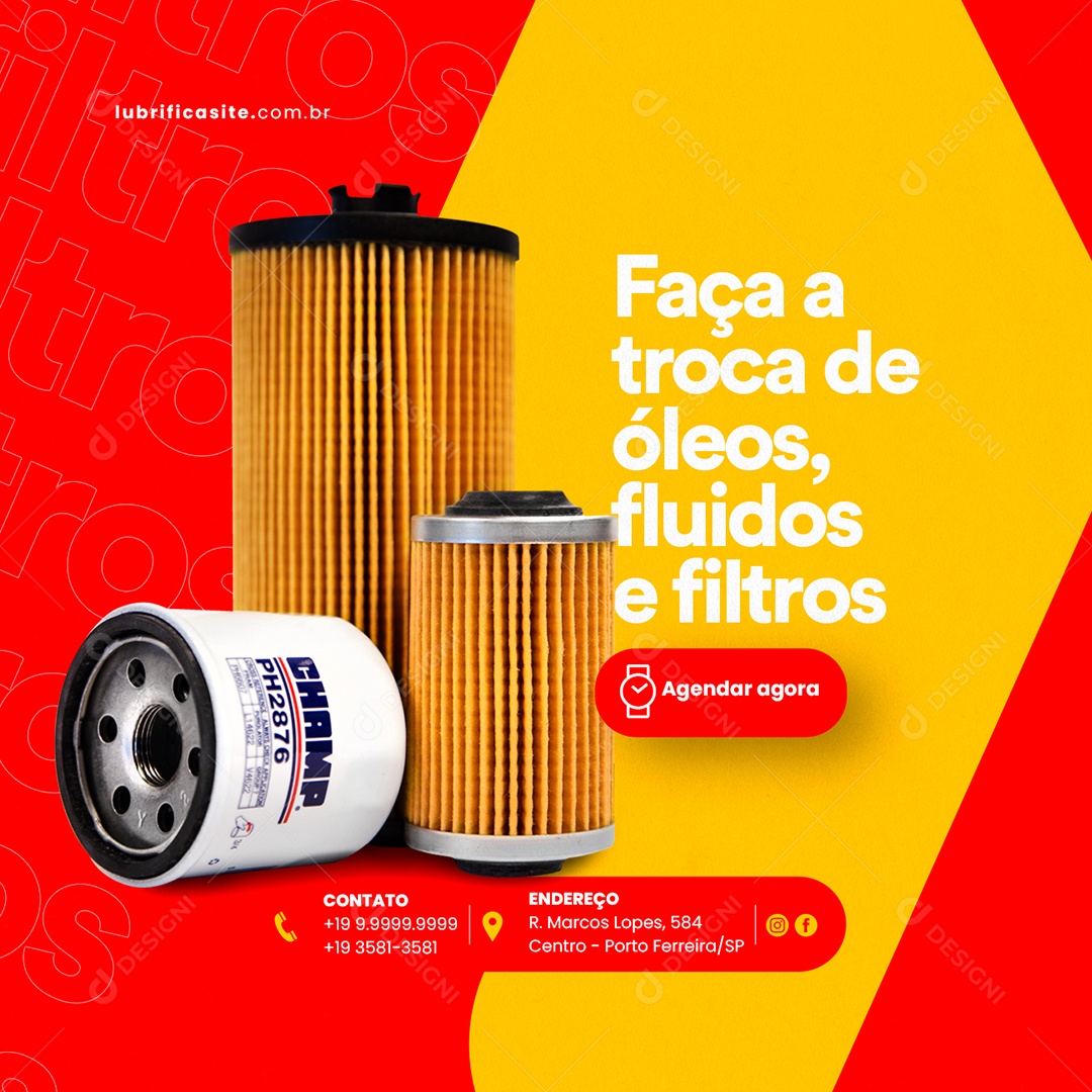 Faça a Troca de Óleos Fluidos e Filtros Oficina Mecânica Social Media PSD Editável