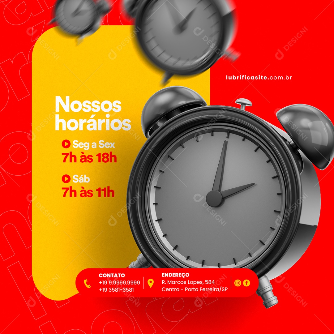 Nossos Horários Oficina Mecânica Social Media PSD Editável