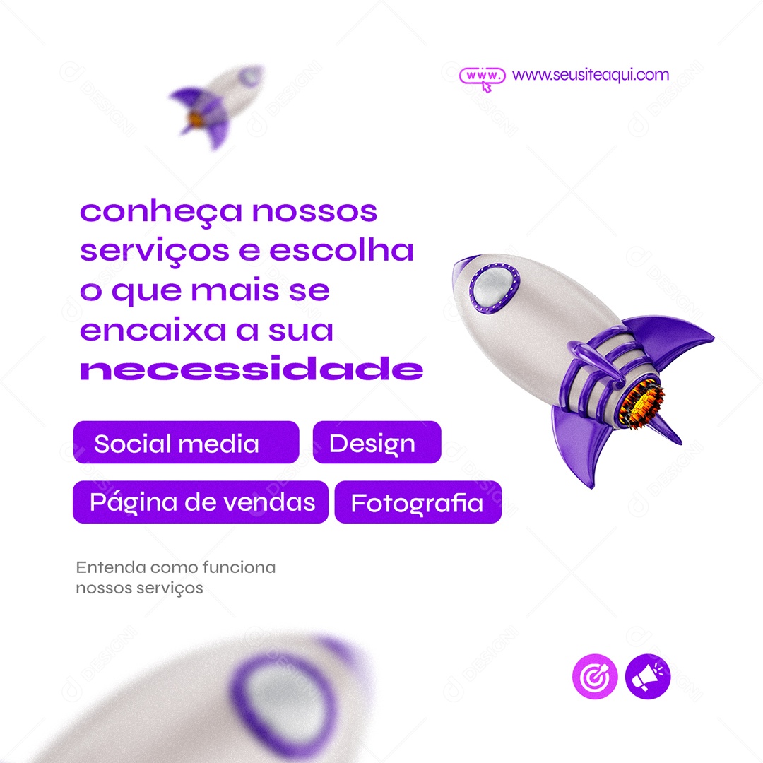 Conheça Nossos Serviços o Que Mais Se Encaixa a Sua Necessidade Marketing Digital Social Media PSD Editável