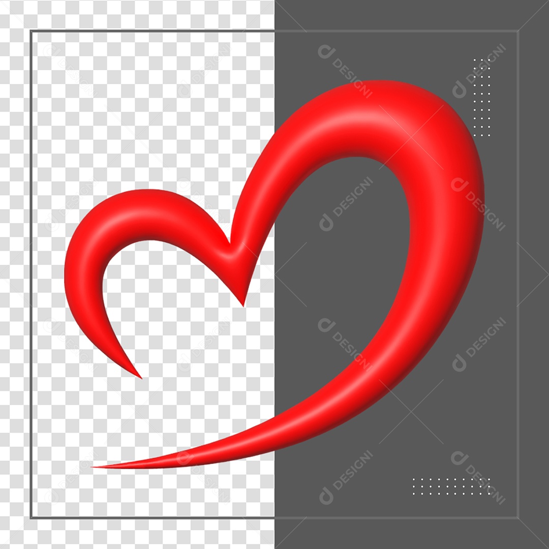 Coração 3D Vermelho Elemento para Composição PSD