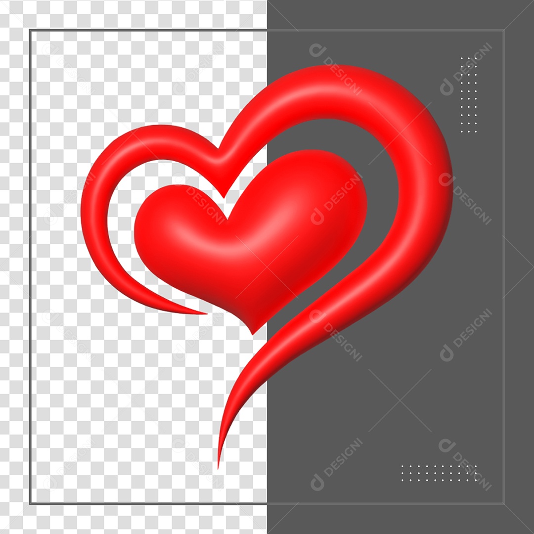 Coração 3D Vermelho Elemento para Composição PSD