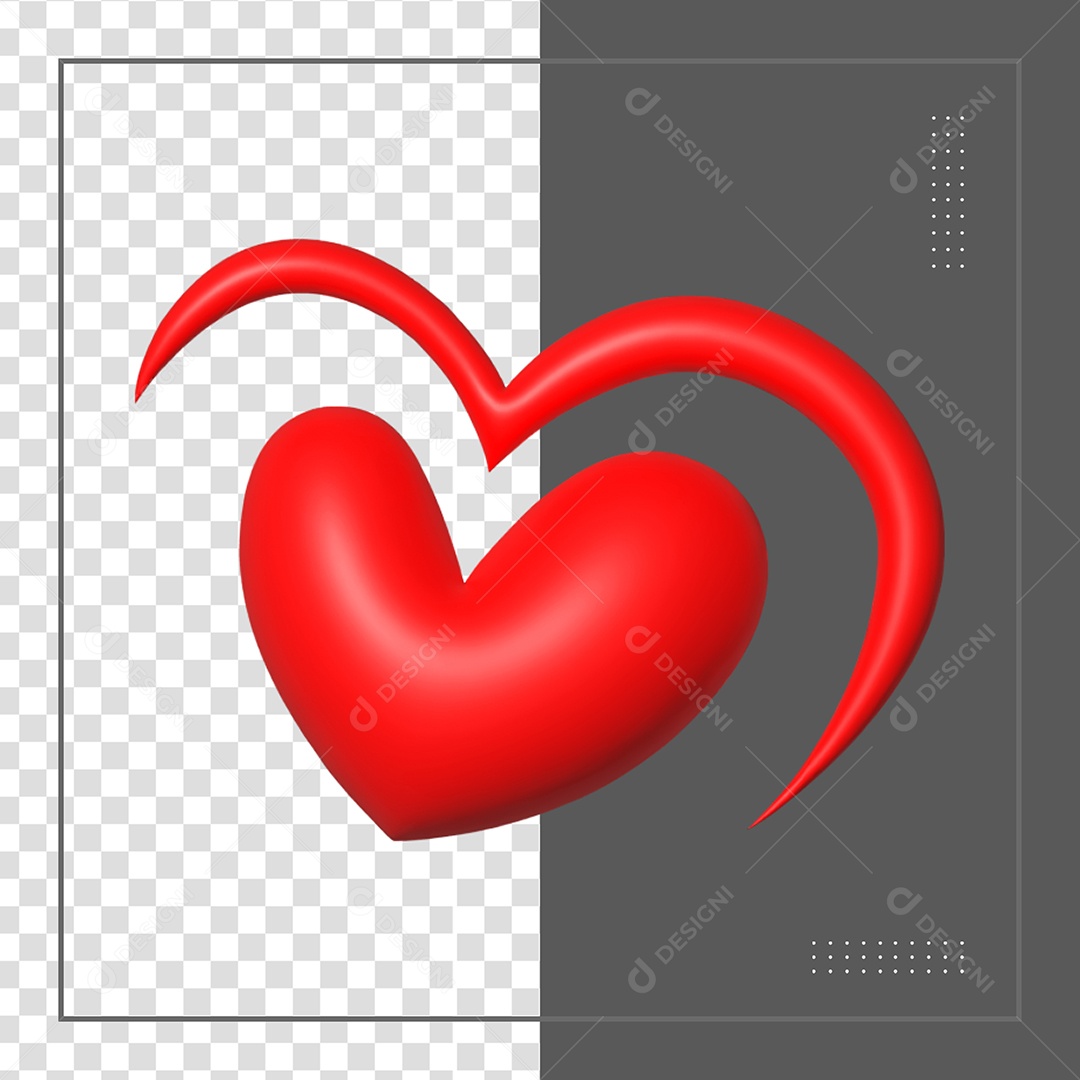 Coração 3D Vermelho Elemento para Composição PSD