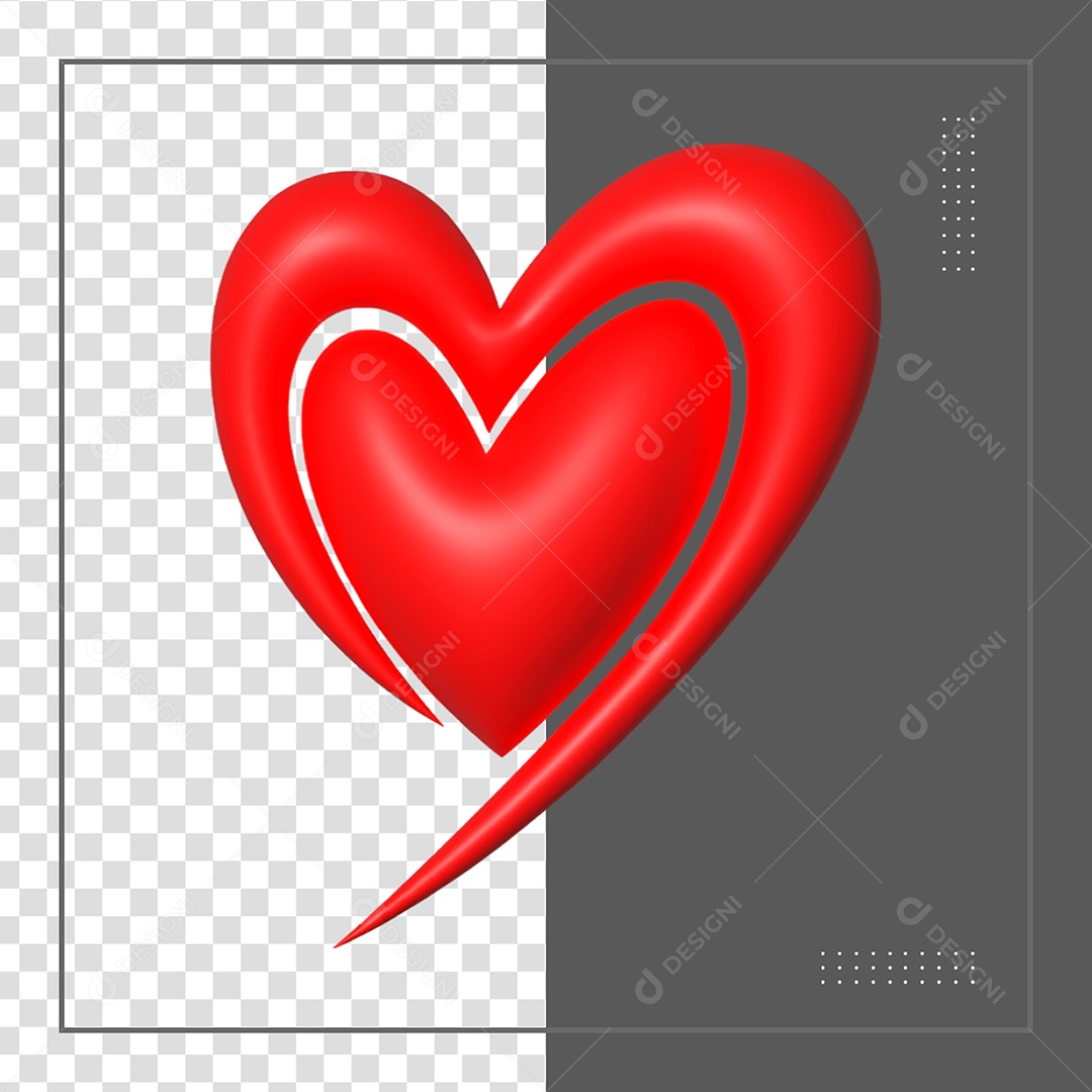 Elemento 3D Coração Vermelho para Composição PSD