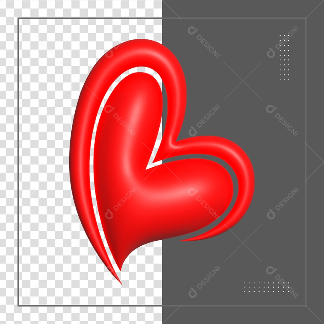 Elemento 3D Coração Vermelho para Composição PSD