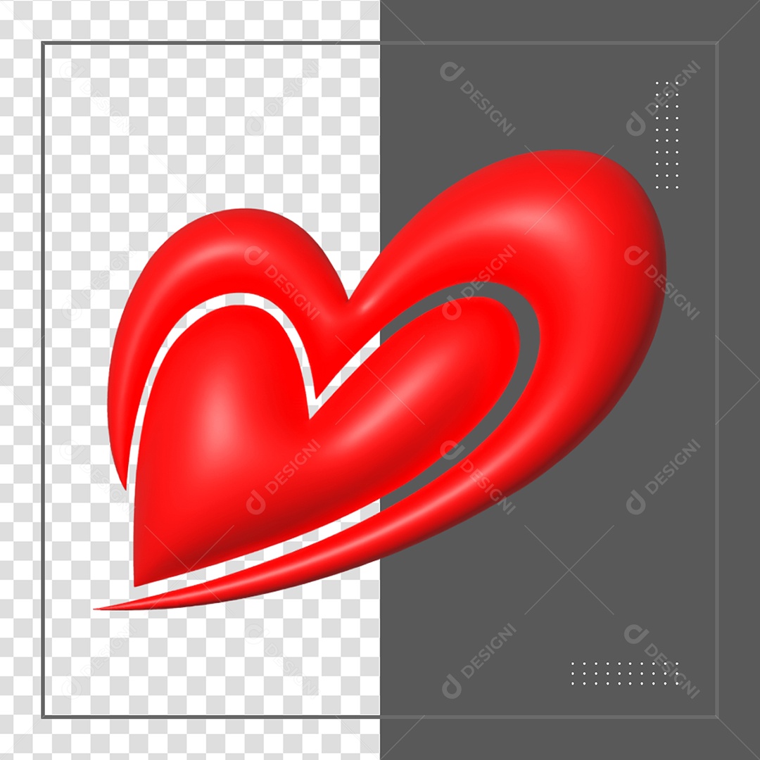 Elemento 3D Coração Vermelho para Composição PSD