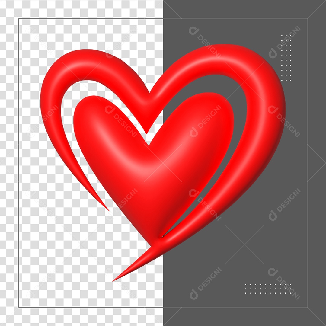 Elemento 3D Coração Vermelho para Composição PSD