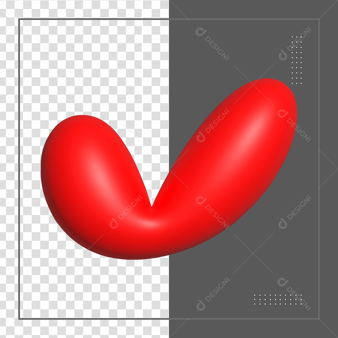 Elemento 3D Coração Vermelho para Composição PSD