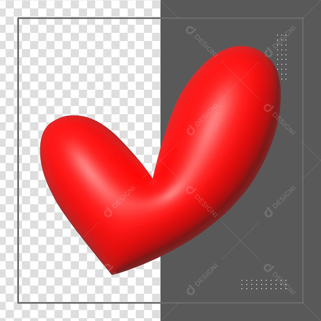 Elemento 3D Coração Vermelho para Composição PSD