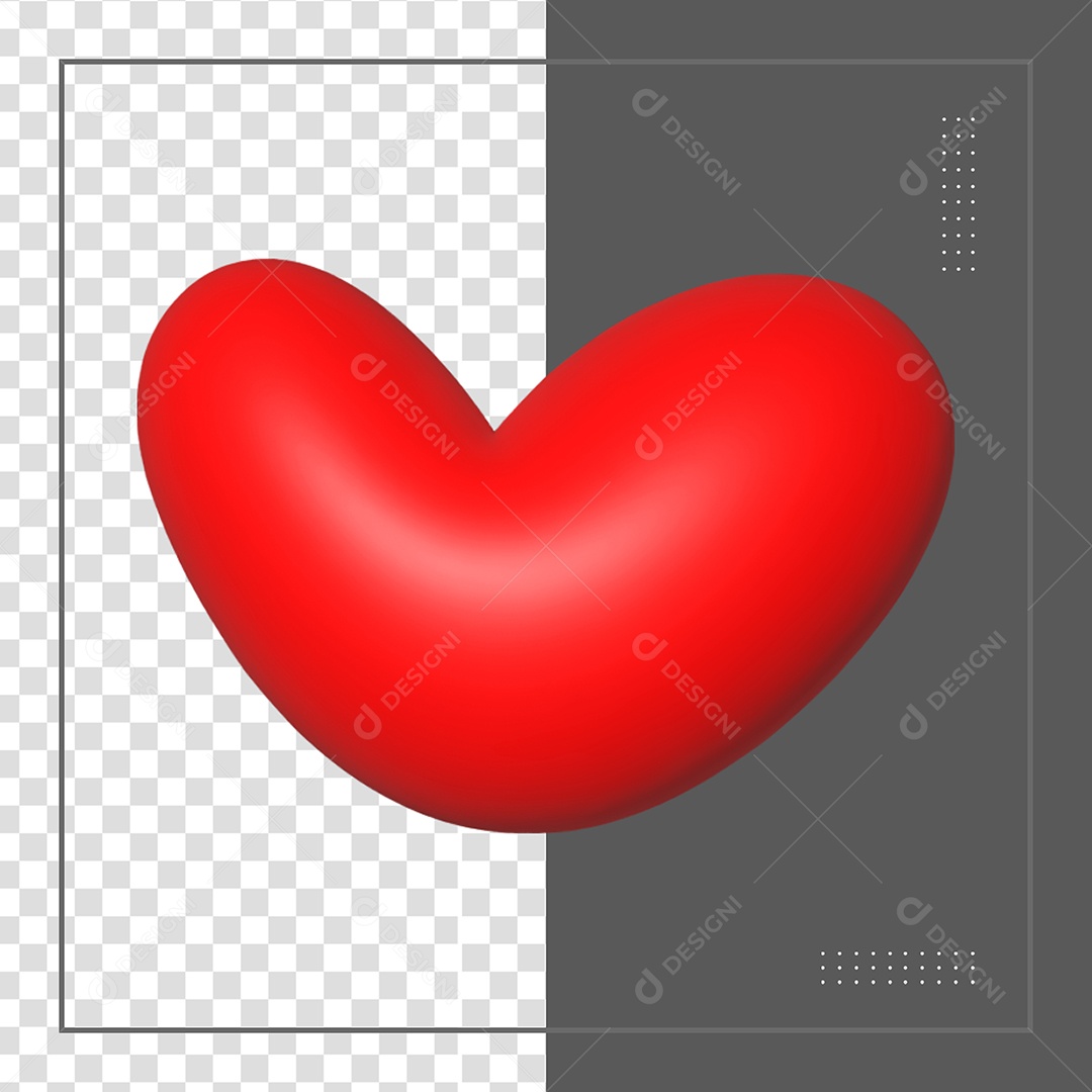 Coração 3D Vermelho Elemento para Composição PSD