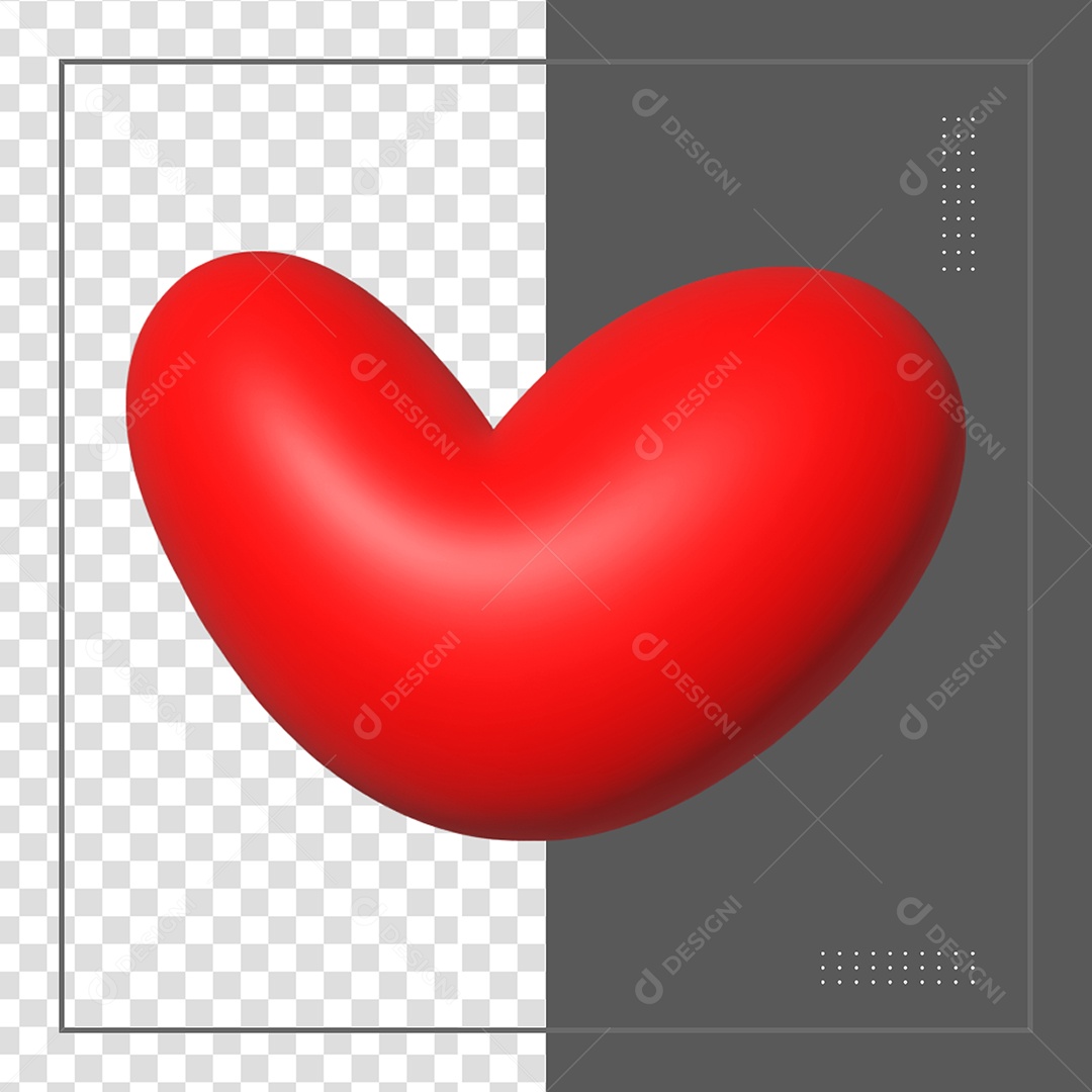 Coração 3D Vermelho Elemento para Composição PSD