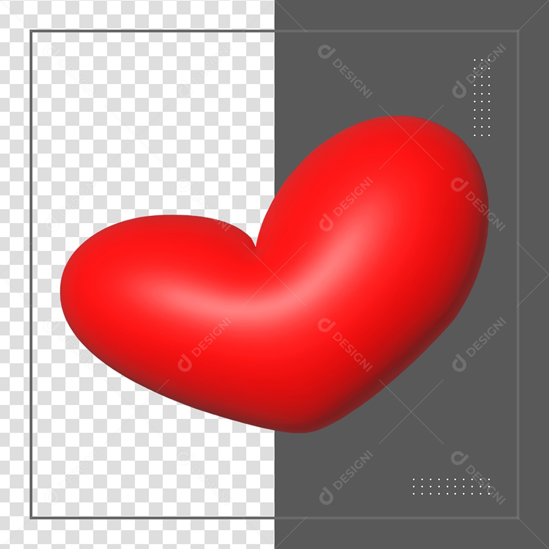 Coração 3D Vermelho Elemento para Composição PSD