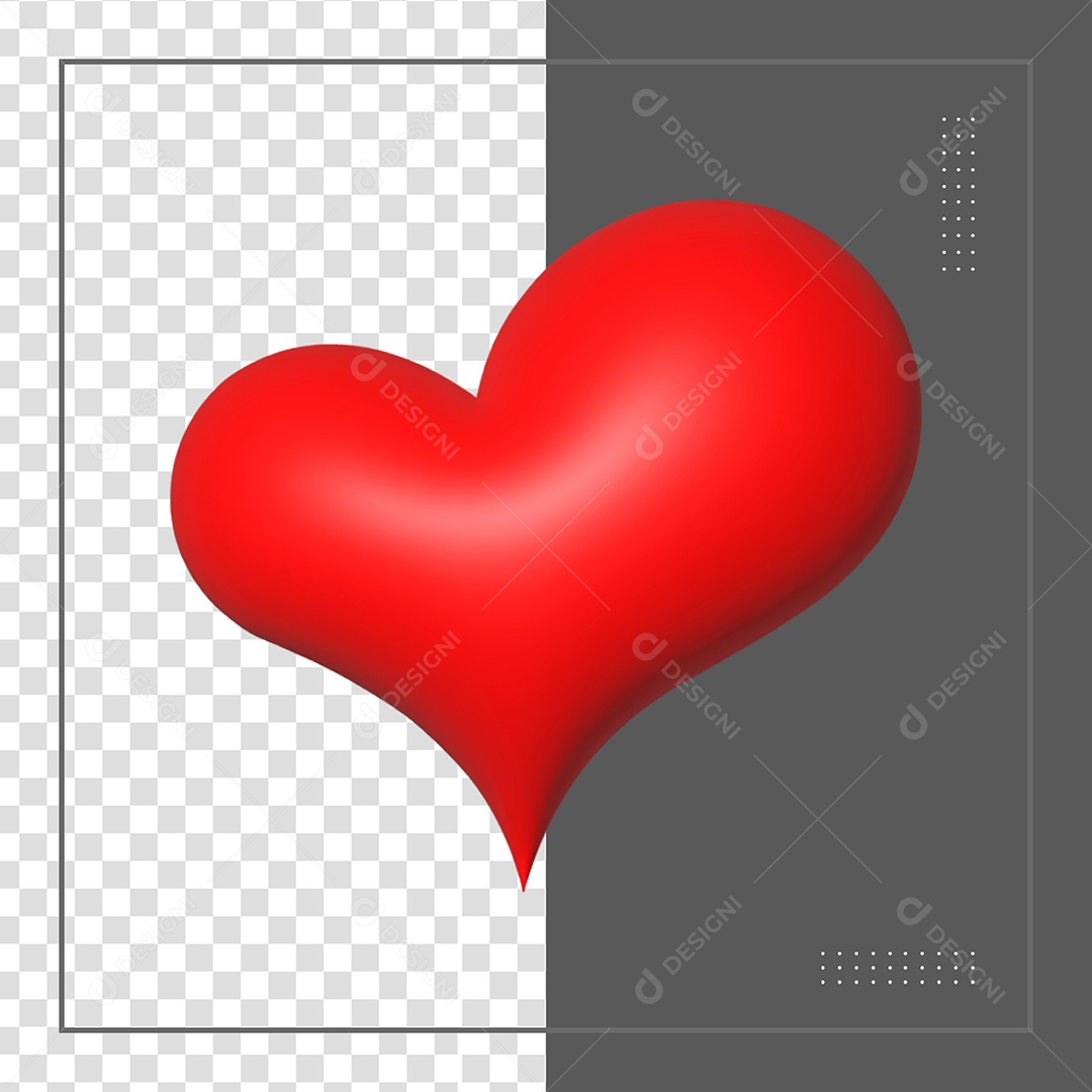 Coração 3D Vermelho Elemento para Composição PSD