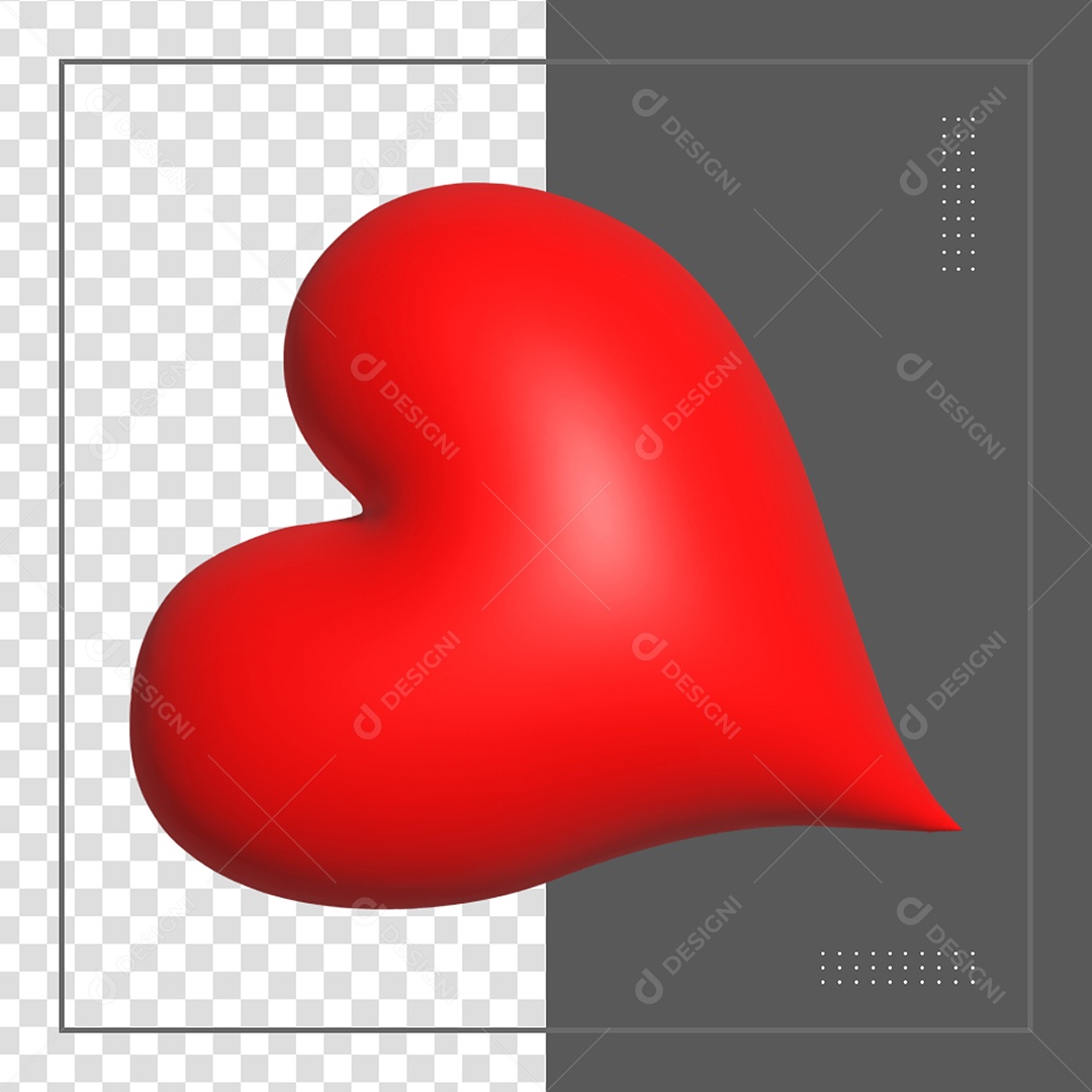 Coração 3D Vermelho Elemento para Composição PSD