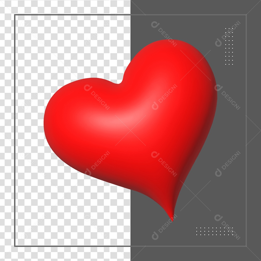 Coração 3D Vermelho Elemento para Composição PSD