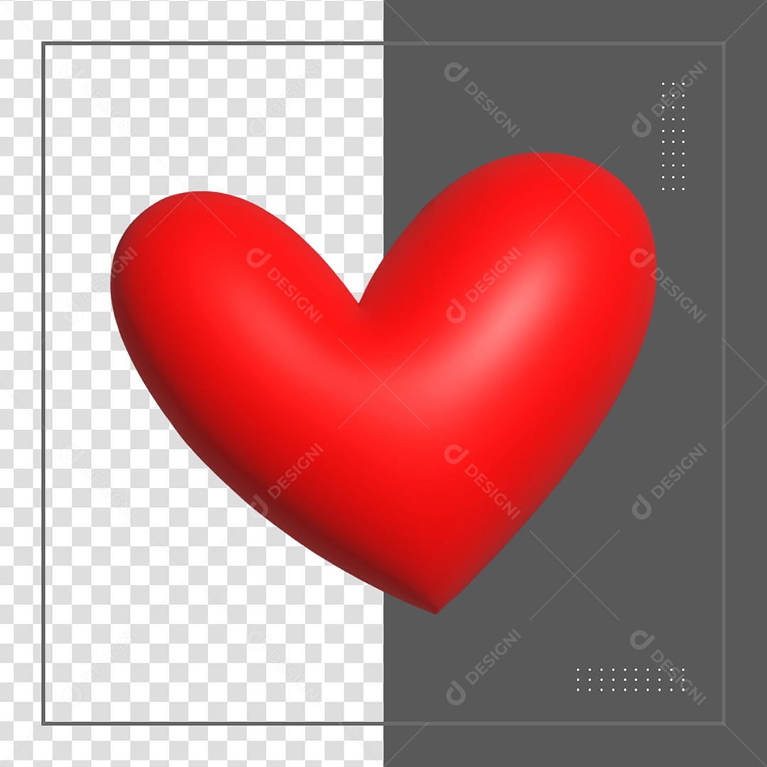 Coração 3D Vermelho Elemento para Composição PSD