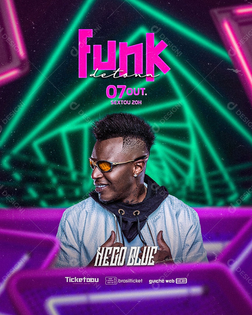 Flyer Show Funk Nego Blue Social Media PSD Editável
