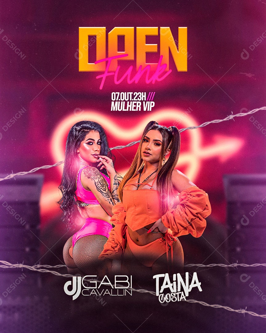 Flyer Open Funk DJ Gabi and Taina Costa Social Media Editable PSD