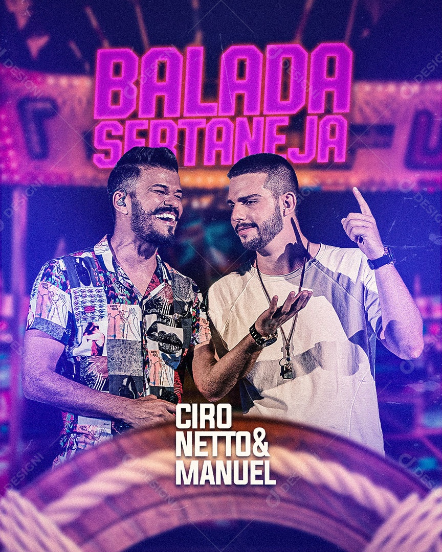 Flyer Show Balada Sertaneja Ciro Netto e Manuel Social Media PSD Editável