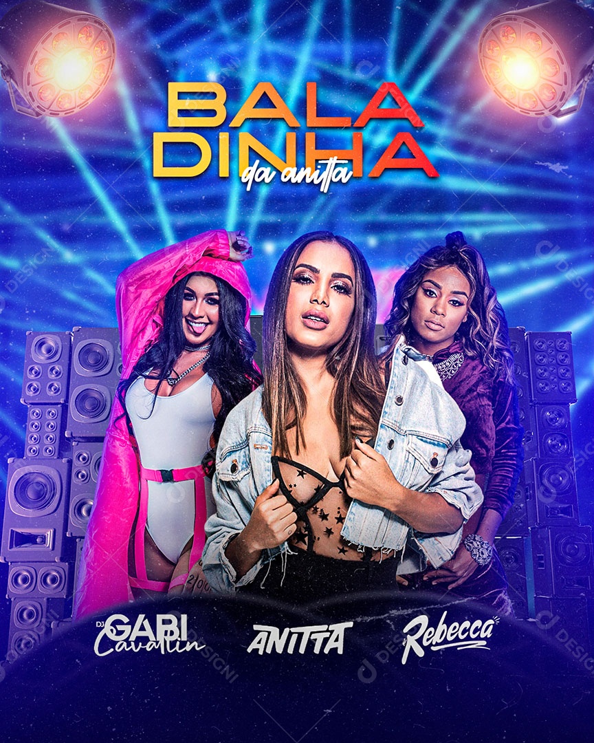 Flyer Show Baladinha da Anitta Dj Gabi e Rebecca Social Media PSD Editável