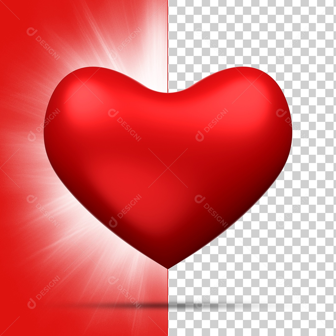 Coração 3D Vermelho Elemento para Composição PSD