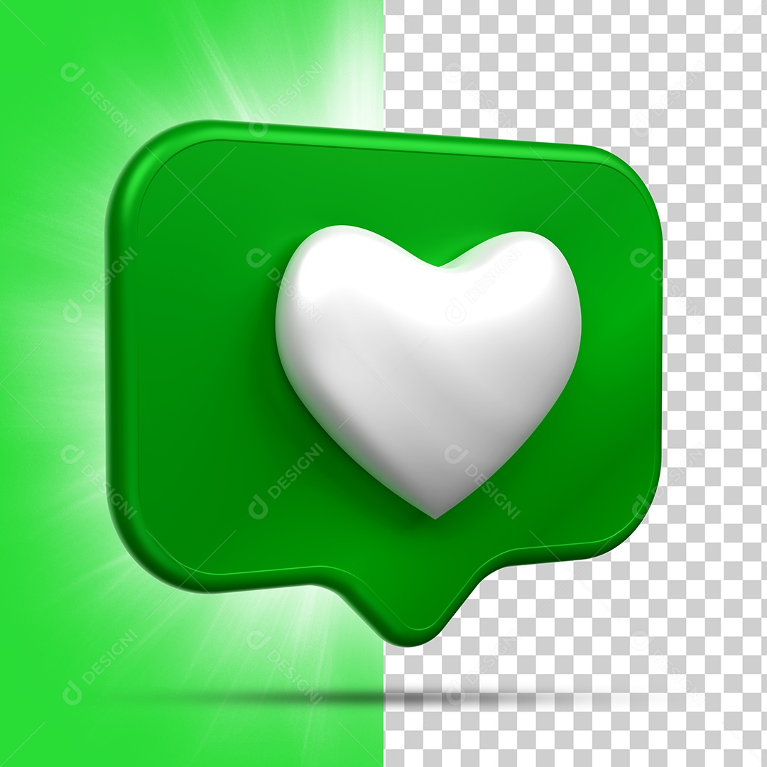 Like do Instagram Verde com Coração Branco Elemento 3D para Composição