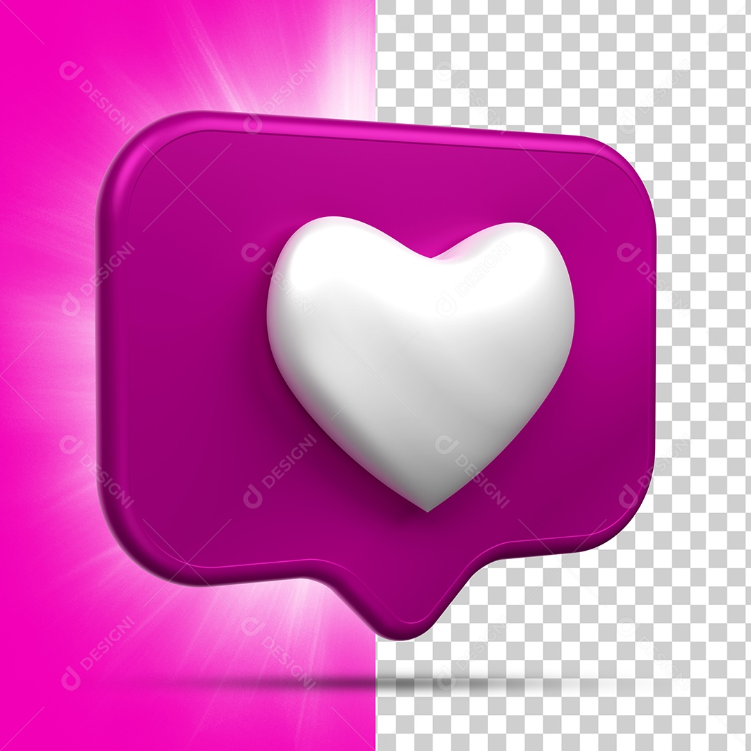 Like do Instagram Roxo com Coração Branco Elemento 3D para Composição