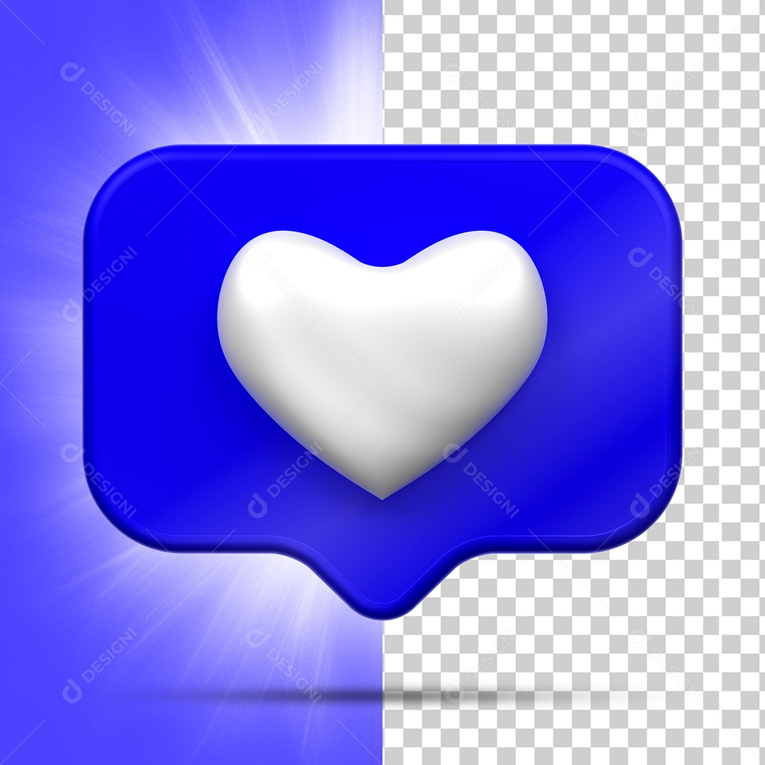 Like do Instagram Azul Escuro com Coração Branco Elemento 3D para Composição