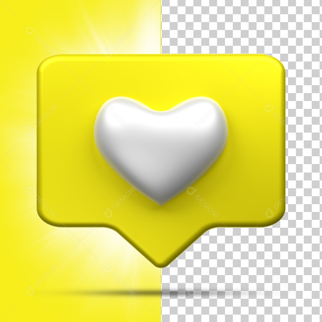Like do Instagram Amarelo com Coração Branco Elemento 3D para Composição