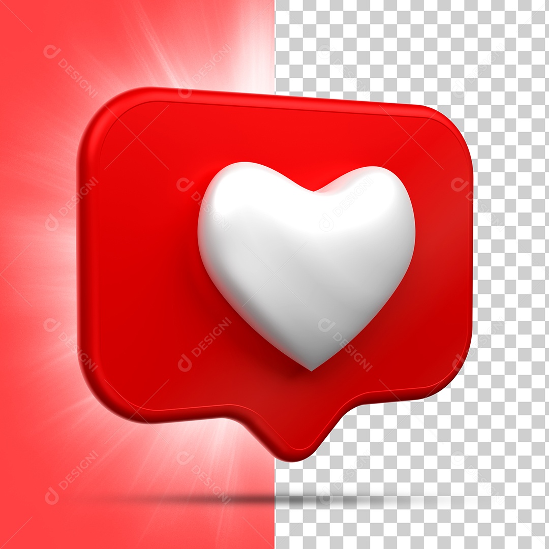 Like do Instagram Vermelho com Coração Branco Elemento 3D para Composição