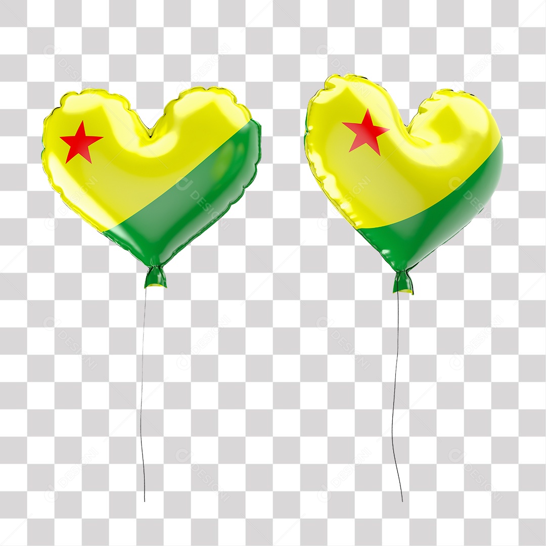 Balão do Acre com Forma de Coração Elemento 3D para Composição PNG Transparente