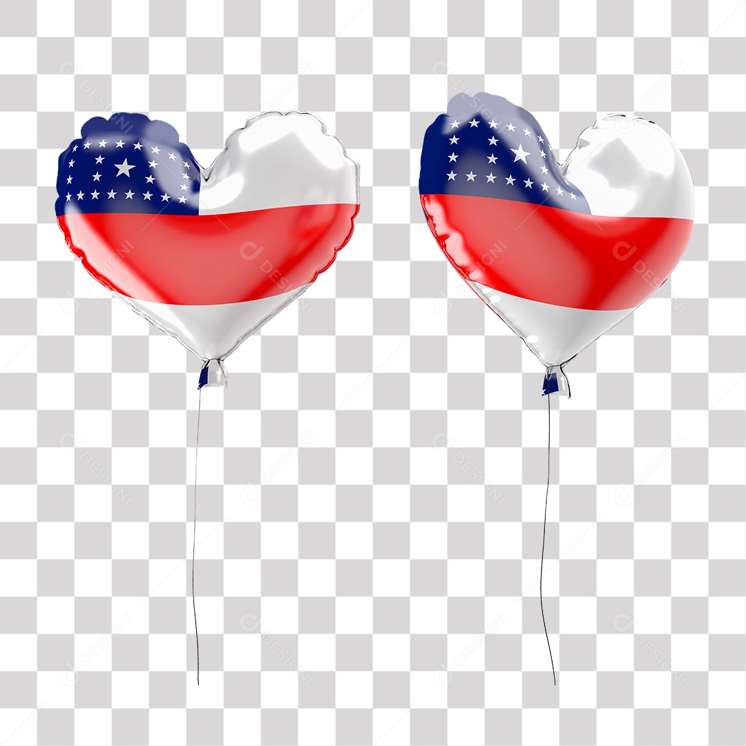 Balão da Amazonas com Forma de Coração Elemento 3D para Composição PNG Transparente
