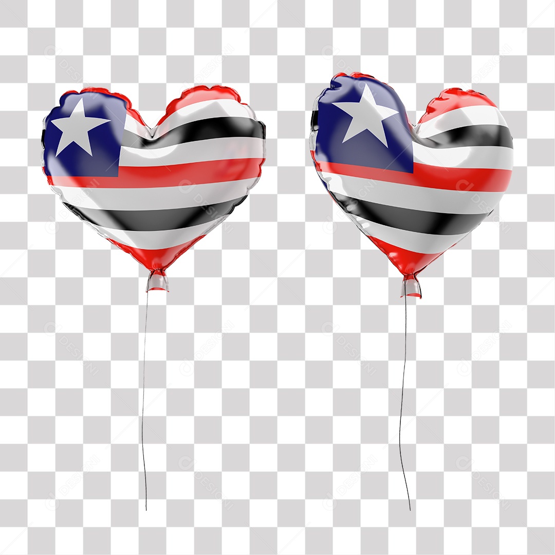 Balão do Maranhão com Forma de Coração Elemento 3D para Composição PNG Transparente