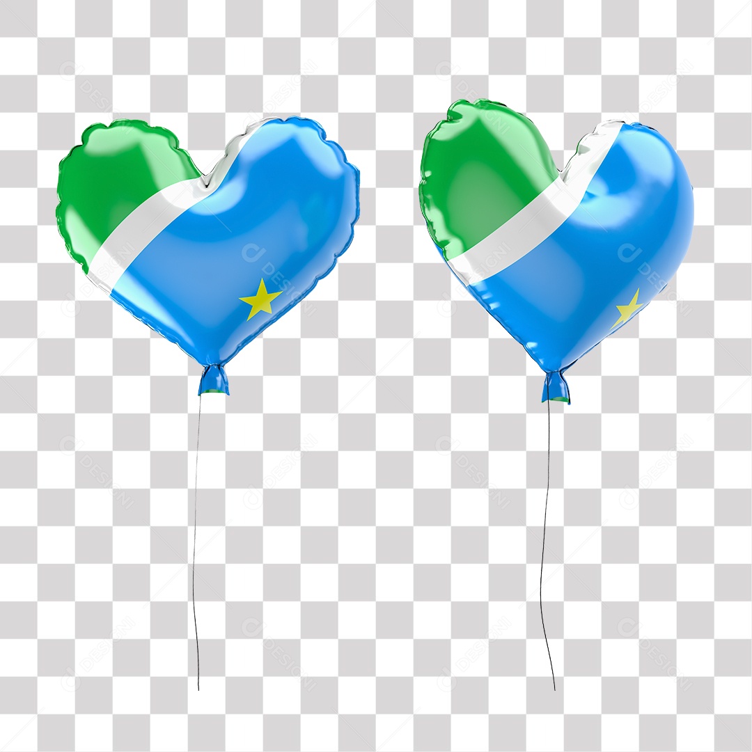 Balão do Mato Grosso do Sul com Forma de Coração Elemento 3D para Composição PNG Transparente