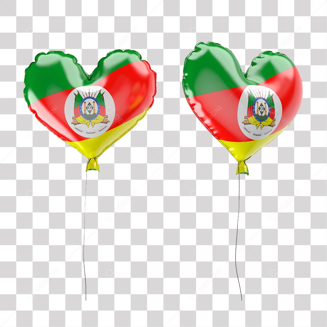 Balão de Rio Grande do Sul com Forma de Coração Elemento 3D para Composição PNG Transparente