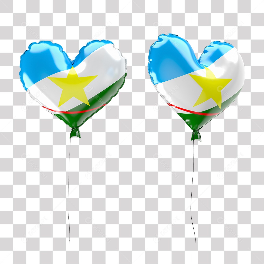 Balão de Roraima com Forma de Coração Elemento 3D para Composição PNG Transparente