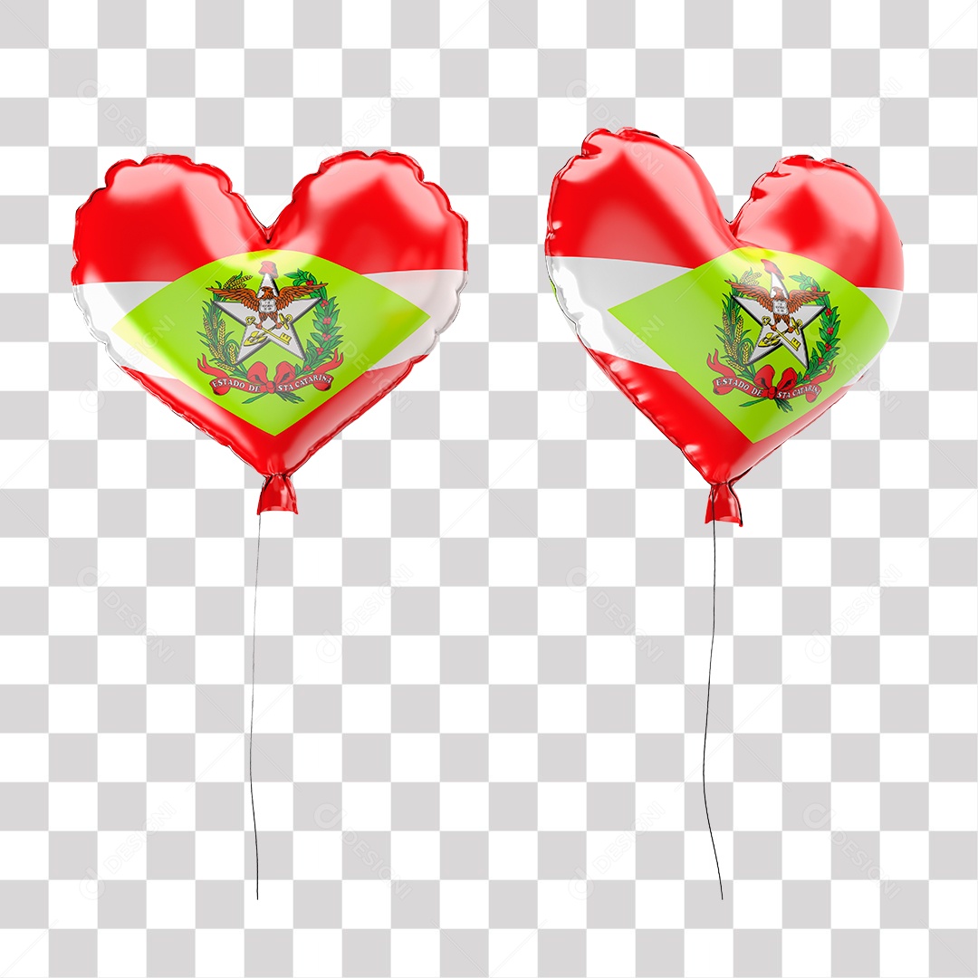Balão de Santa Catarina com Forma de Coração Elemento 3D para Composição PNG Transparente