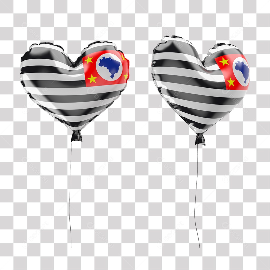 Balão de São Paulo com Forma de Coração Elemento 3D para Composição PNG Transparente