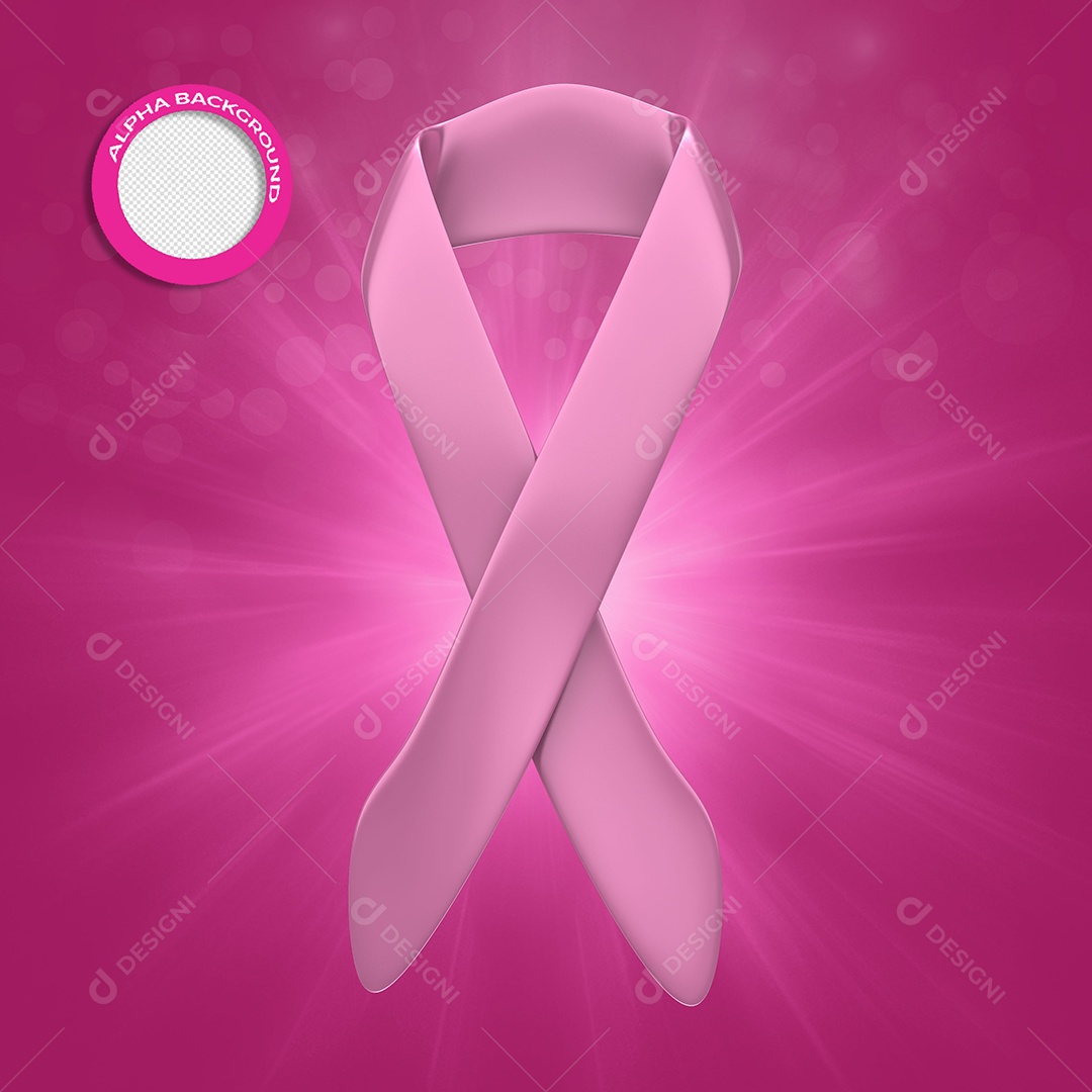 Fita de Outubro Rosa Elemento 3D Rosa para Composição PSD