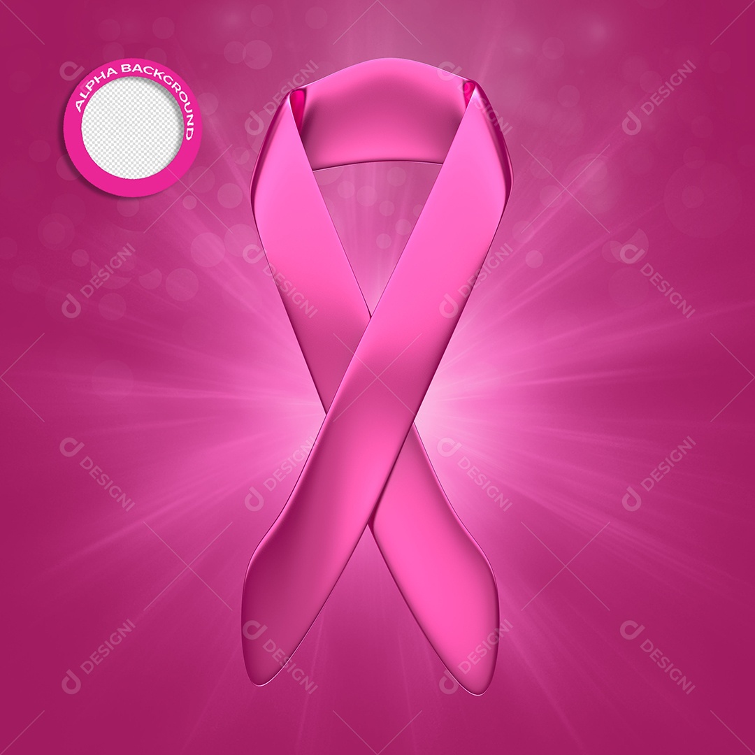 Fita de Outubro Rosa Elemento 3D Rosa para Composição PSD