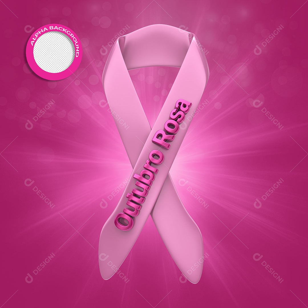 Fita de Outubro Rosa Elemento 3D Rosa para Composição PSD