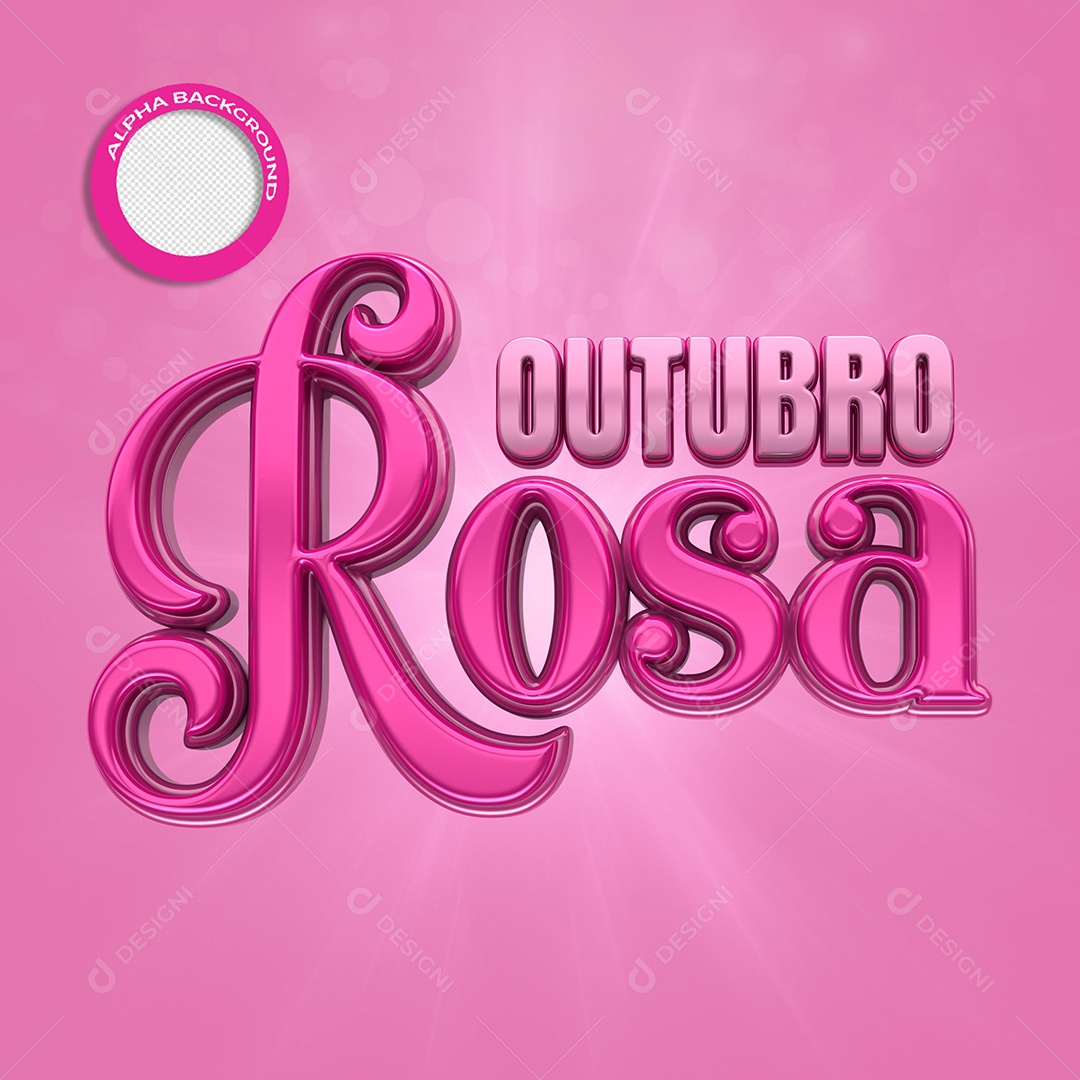 Outubro Rosa Texto 3D Rosa para Composição PSD